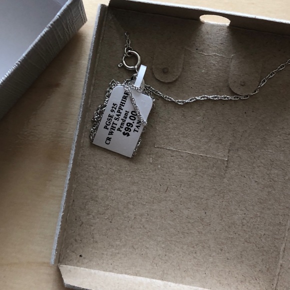 Pear Shaped Lab created White Sapphire Necklace - Picture 2 of 7